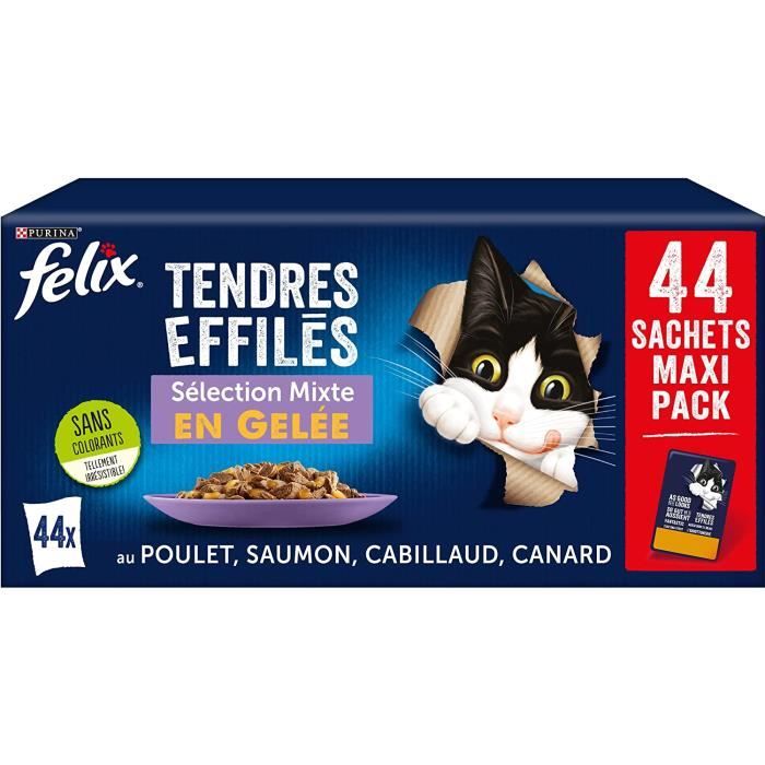 Meilleurs prix pour Alimentation pour animaux - Felix - Tendres Effilés en Gelée - 4 variétés - 44 sachets de 85g - Chat adulte