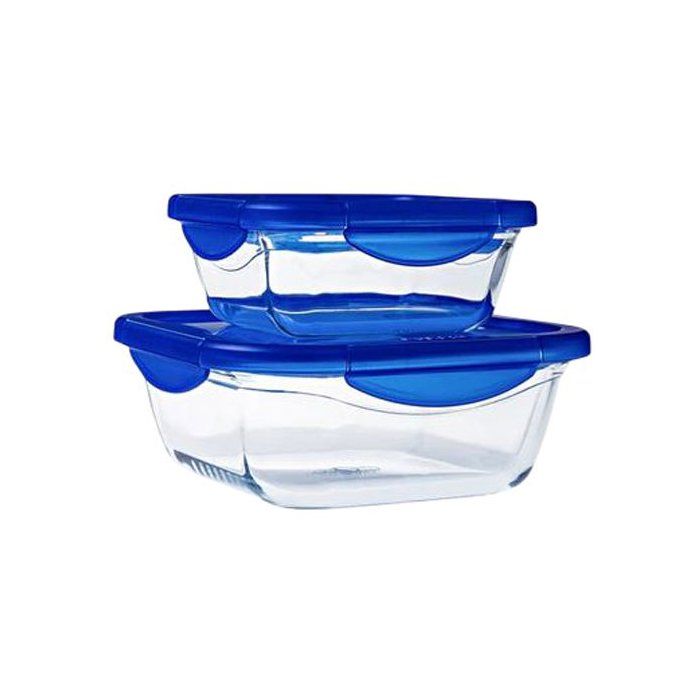 Lot de 2 boîtes de conservation carrées - PYREX - COOK & GO - Hermétique - 08 L et 19 L - Verre