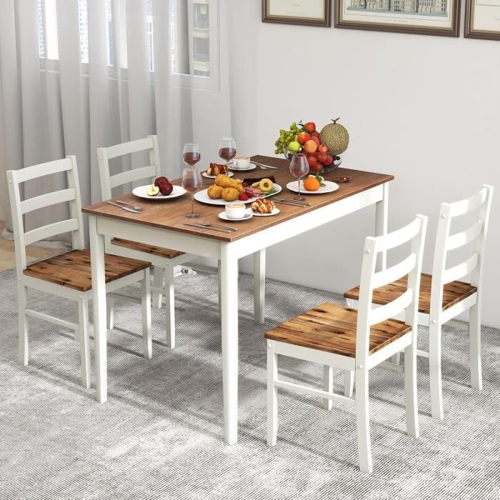 relax4life ensemble table à manger avec 4 chaises, table salle à manger rétro avec pieds en bois d’hévéa, pour salon resto cuisine