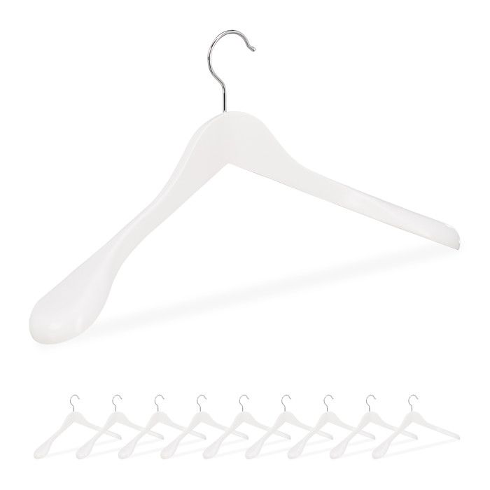 Relaxdays Cintre épaule large Set de 20 Cintre en bois vestes costumes Crochet 360°C blanc