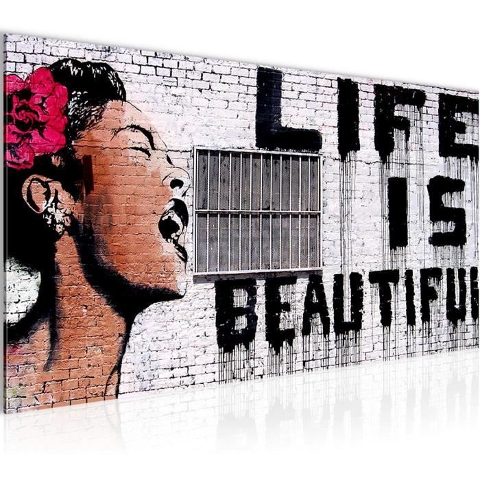 murando Tableau Acoustique Banksy 90x60 cm Impression sur Toile Image Photo Toile intisse 1 Piece Tableaux murals Absorption Acoustique Tableau Decoration Murale 030115-38