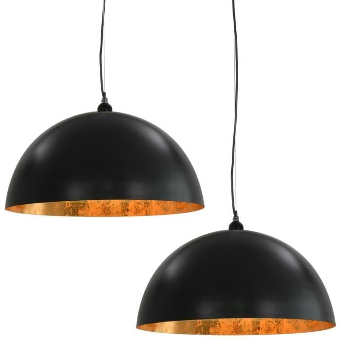 VidaXL Lot De 2 Plafonniers Semi-sphériques Noir/doré - Hauteur Réglable Jusqu'à 132cm - Douille E27