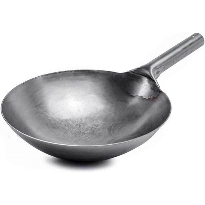 Wok En Acier Au Carbone PréAjusté Épais Non Revêtu À La Main En Fer AntiAdhésif 30 Cm