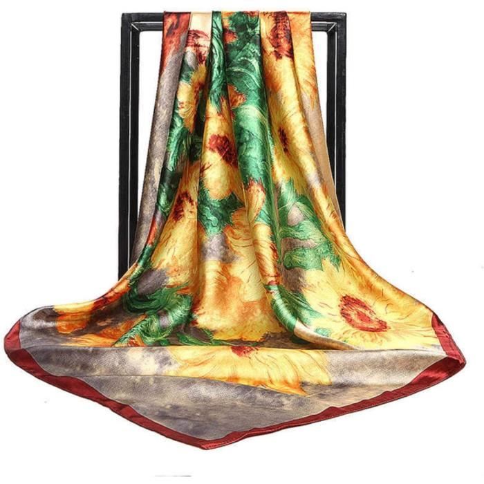 Foulard Femme Soie Satin Imprimé Fleur 83x180cm - Écharpe Colorée Élégante