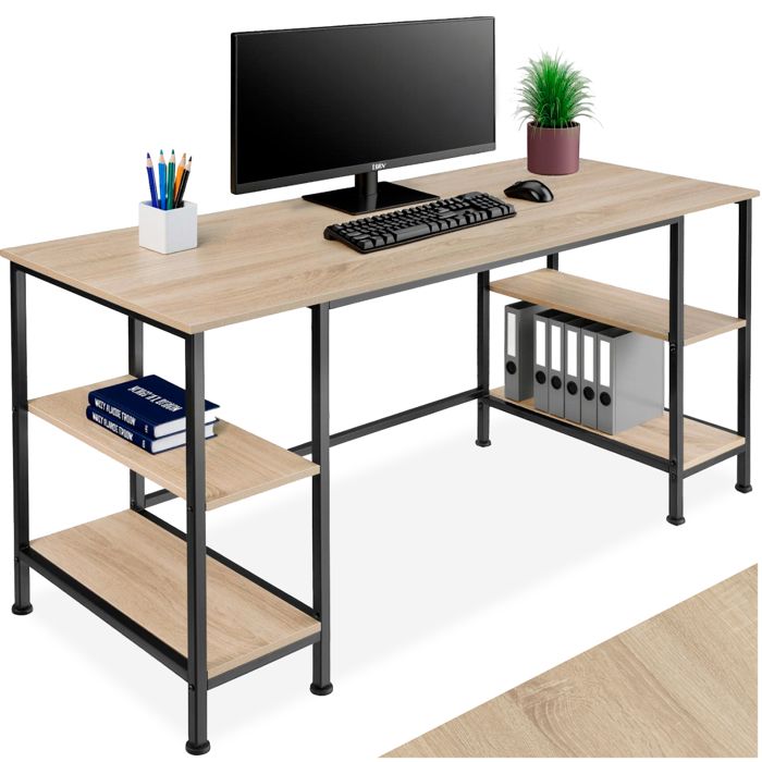 Bureau - TECTAKE - Bureau STOKE au style industriel en bois MDF et acier avec 4 étages 137 x 55 x 75 cm - Marron clair