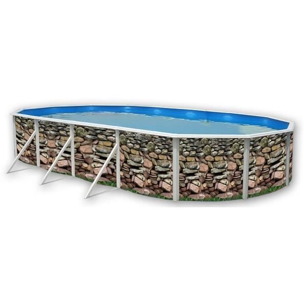 MURO Piscine hors sol ovale en acier 730 x 366 x 120 cm (Kit complet piscine, Filtre, Skimmer et échelle)