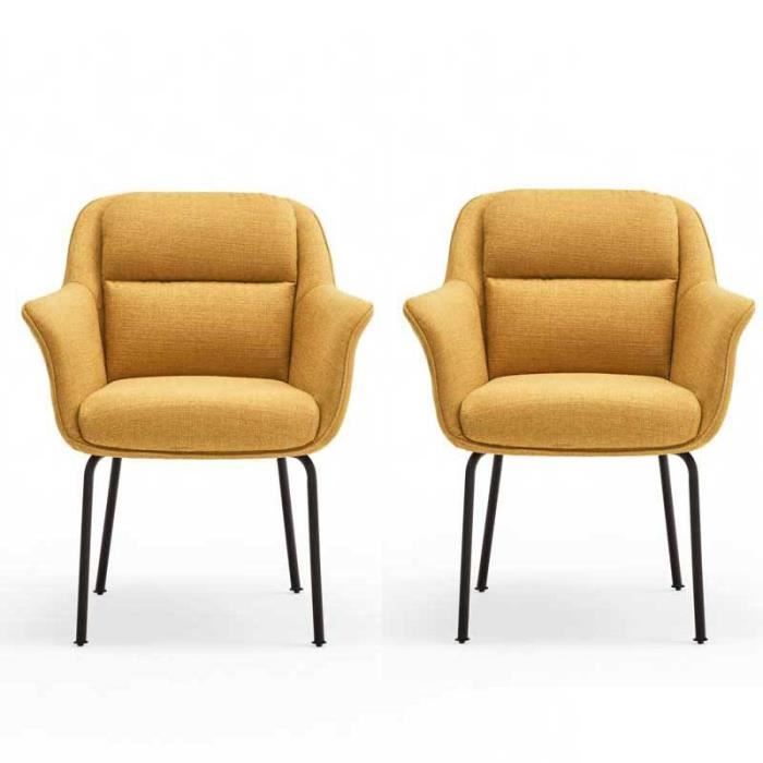 chaise avec accoudoirs jaune moutarde - teulat sadira - design contemporain - lot de 2