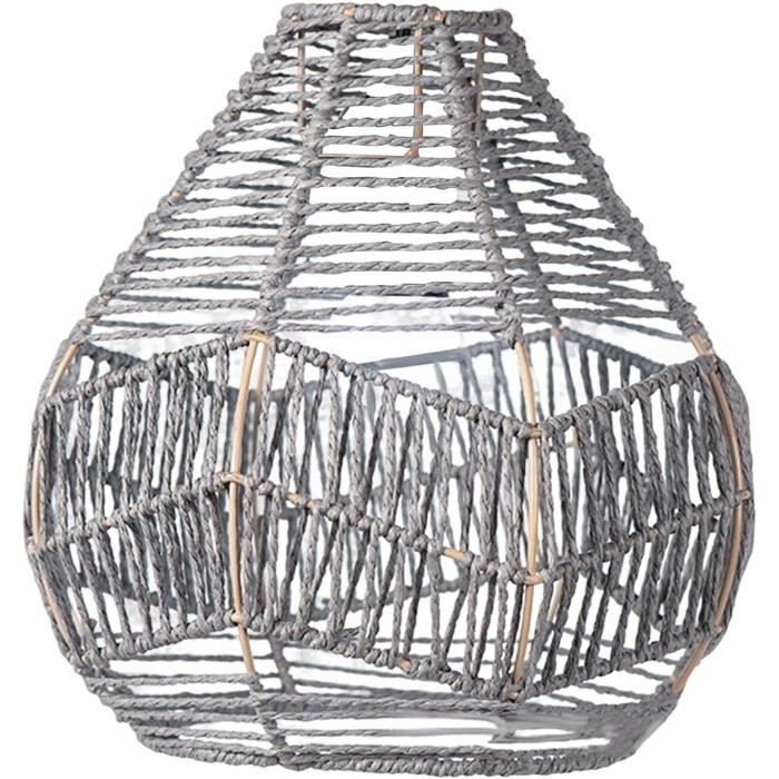 Abat-jour Tissé Suspendu 30x30x9cm - Style Rustique, Papier Et Fer, Pour Suspension Lumineuse