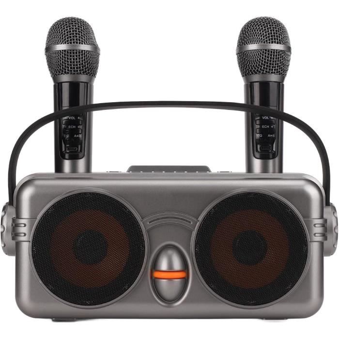 Divertissement Fête Maison Machine Karaoké Portable Avec 2 Micros Sans Fil - Haut-parleur Bluetooth - Effets LED - Support TF/USB/AUX - Pour Fêtes Micro Sans Fil Led