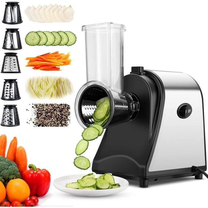 Découpe-légumes électrique Moulinex 3-en-1 - Râpe Avec Cônes De Couleur - Blanc - NEUF