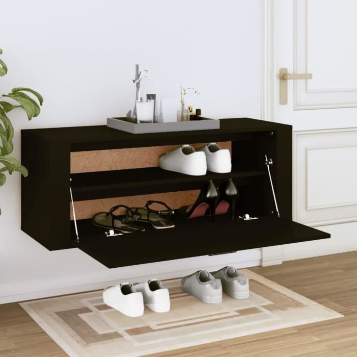 UNE Armoire à chaussures murale Noir 100x35x38 cm Bois d'ingénierie En