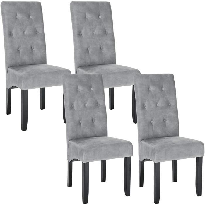 WOLTU 4 X Chaises de Salle à Manger Chaise Salon Chaises de Cuisine Assise en Velours et Pied en Bois MassifGris Clair