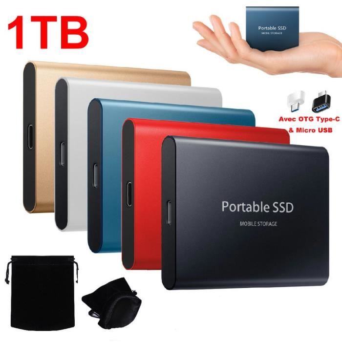 Disque Dur SSD Externe Portable 1TB 1To OTG Type C USB Mini Taille Rouge avec Pochette Sac de Stockage en Tissu Cdiscount Informatique