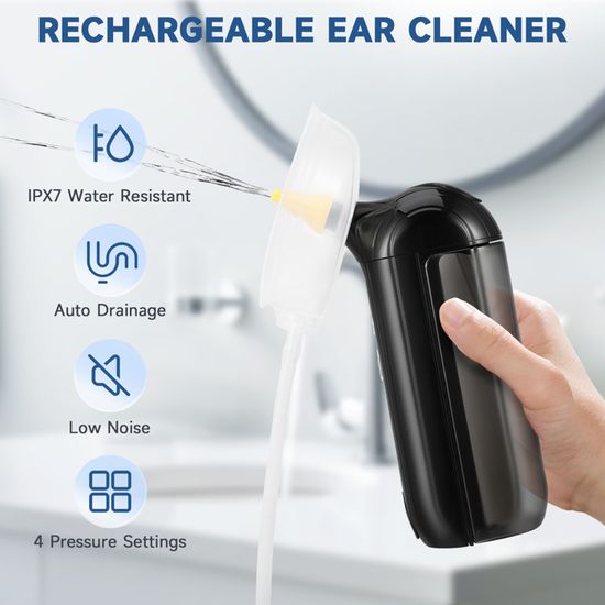 Nettoyeur D'Oreilles Électrique 4 Modes – Irrigation Pulsée IPX7, Réservoir 300 Ml, Type-C – Adieu Les Cotons-Tiges !