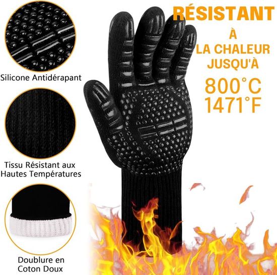 Loveuing Gants De Cuisine U2013 Gants De Cuisson Double Couche Résistants à La Chaleur En Silicone Avec 5 Doigts, Imperméables Et Antidérapants Pour Barbecue, Cuisine, Pâtisserie (XL-XXXL, Rouge