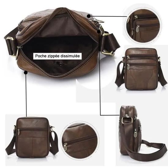 Sacoche Bandoulière Homme En Cuir Vintage - Sac Crossbody Élégant Pour Travail, Voyage Et Quotidien (Brun Foncé)