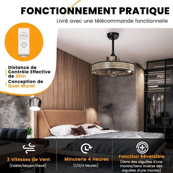 Ventilateur Plafond Leoezya 50 Cm Avec Télécommande - 6 Vitesses, Lumière LED Dimmable - Blanc