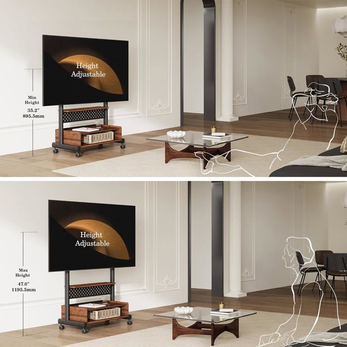 FITUEYES Support TV Roulettes 40-85 Pouces - Meuble TV Mobile Hauteur Réglable Jusqu'à 60kg VESA 600x400