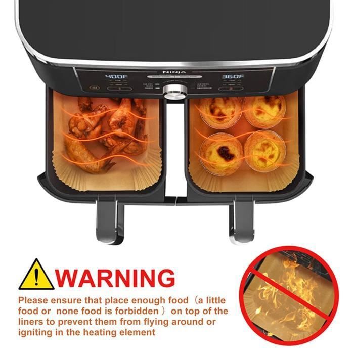 Skyearman 200 Pièces Papier Cuisson Air Fryer - 100 Rectangulaires 22x14cm + 100 Perforées 20.5x14cm Pour Ninja Foodi Dual Zone Double Stack
