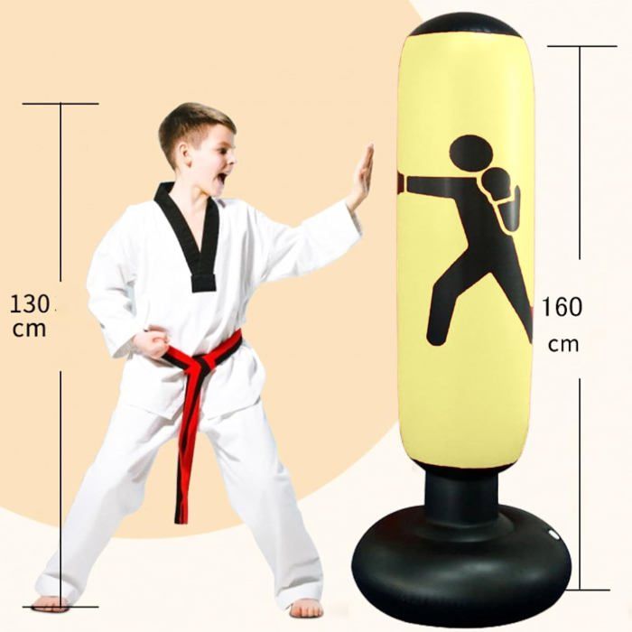 Sac De Frappe Gonflable Enfant 160 Cm - Kit Complet Avec Gants Et Pompe, Base Stable, Pour Boxe, Karaté, Taekwondo - 4