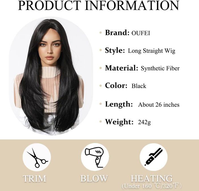 Perruque Bouclée Femme, Perruques Longues Ondulée Noires, 70 Cm Perruque Synthétique Résistante à La Chaleur Pour La Vie Quotidienne, Les Jeux De Rôle Et Les Fêtes