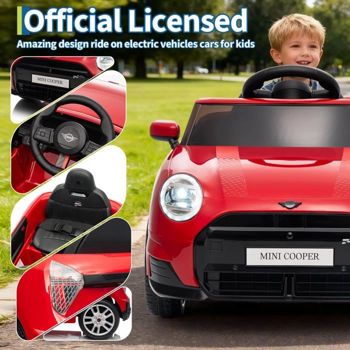 Voiture électrique pour enfants, 12 V, avec télécommande 2,4 GHz, 2 moteurs, klaxon, lumières LED et musique. Véhicule électrique pour enfants de 3 à 5 ans, rouge