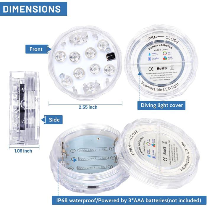 Lot de 2 lampes LED pour spa, bassin, aquarium et décoration de fêtes ...