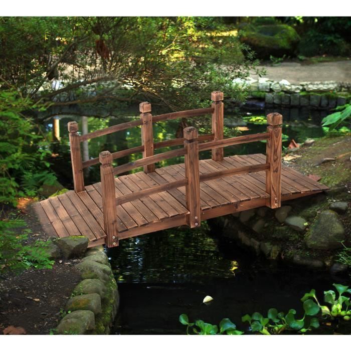 Pont Jardin ZIMGOD 140cm - Bois Massif, Capacité 300kg, Décoration étang Extérieur