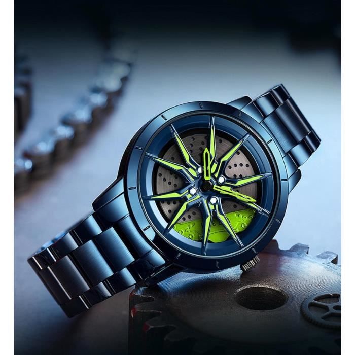 Montre Sport Homme Acier Inoxydable Avec Cadran 3D Roue Creuse - Étanche, Bracelet Ajustable, Cadran 4 Cm
