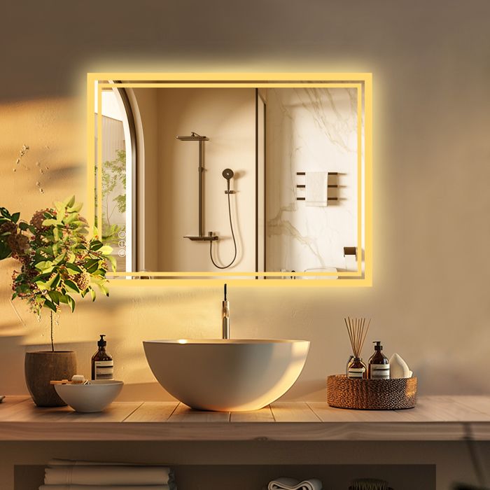 Miroir Salle de Bain LED 70x50cm avec 3 Couleurs et Luminosité Réglables  Interrupteur Tactile Fonction de Mémoire - Costway