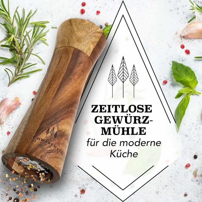 Moulin à Poivre Et Sel En Bois D'acacia Certifié FSC - Set Avec Support, Mouture Réglable, Boîte Cadeau - 9