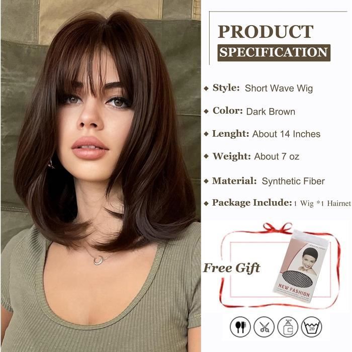 VGbeaty Perruque Longue Ondulée Bouclée Brune Foncée pour Hommes et