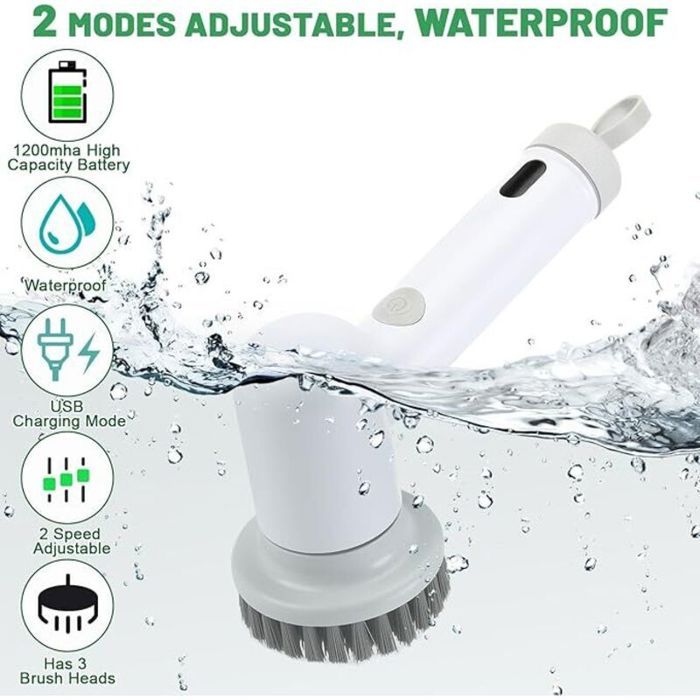 Brosse Électrique De Nettoyage Puissante Noire – 4 Têtes Interchangeables Pour Cuisine, Salle De Bain, Lavabo Et Plus