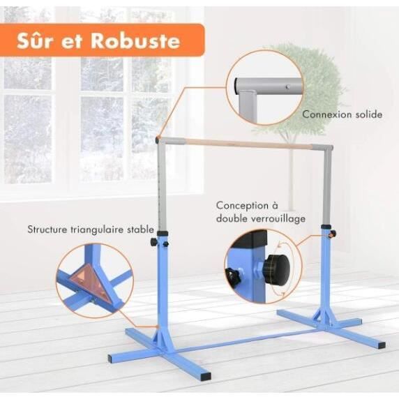 Barre De Gymnastique Enfant GYMAX – Pliable, Hauteur Réglable 90-130cm, 70kg Max, 3-12 Ans