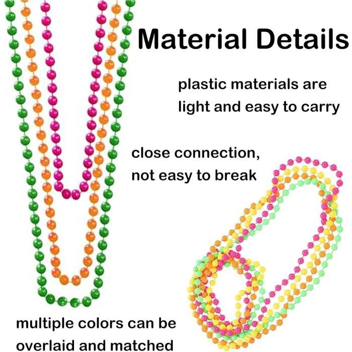 Lot De 6 Colliers Perles Fluo + 12 Bracelets Silicone | Style Années 80-90 | Accessoires Pour Fête, Halloween, Déguisement