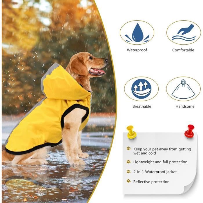 Imperméable pour Chien avec Bande Réfléchissante, Poncho Imperméable pour  Chien Extérieur Léger à Capuche Veste de Pluie Manteau Slicker avec Cordon  Réglable pour Petits Moyens Grands Chiens, Point Rose XL 