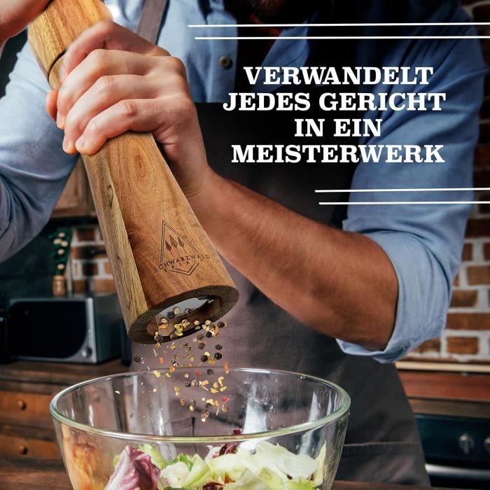 Moulin à Poivre Et Sel En Bois D'acacia Certifié FSC - Set Avec Support, Mouture Réglable, Boîte Cadeau - 4