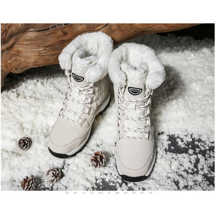 Bottes de neige pour femmes Hiver Imperméable Blanc Ski