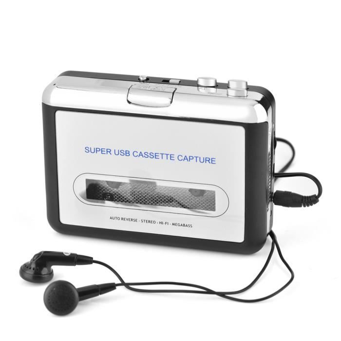 Zerone Convertisseur de Cassette Audio Portable, Cassette USB vers  enregistreur de Capture de Cassette MP3 avec Casque CD