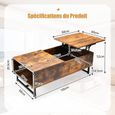 GOPLUS Table Basse Plateau Relevable Séparé-110L x 60l x38H cm-Table de Salon Rectangulaire avec Vérin à Gaz-Style-3