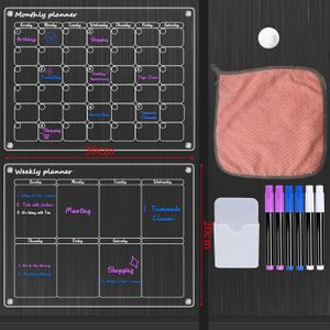 Planning Familial Effaçable Magnétique 42x28 Cm - 2 Fixations (aimant/ruban), Inclus 6 Marqueurs Et 16 Stickers - 11