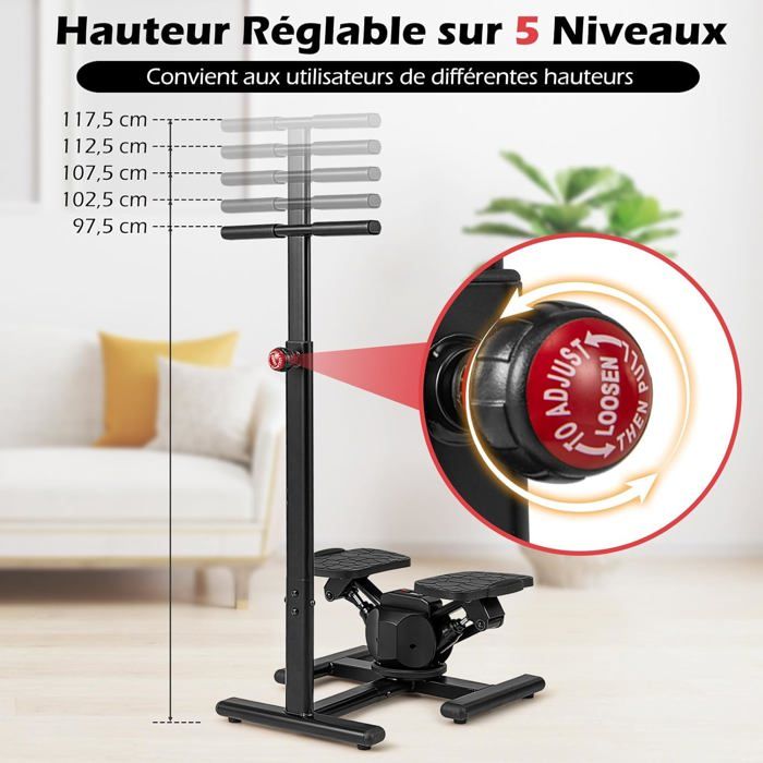 Stepper Fitness COSTWAY Con Rotazione 360° E Manubrio Regolabile – Display LCD, Idraulico Silenzioso | Per Casa, Ufficio E Palestra