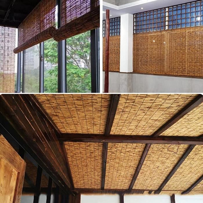 Rideau de roseau, rideau de rideau en bambou, rideau de paille, grand  rouleau de fer à thé rideau de plafond de salle de thé, tapis de paille  rétro