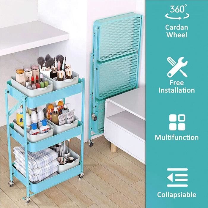 Desserte à roulettes, Chariot De Rangement Pliable, Etagere Roulette 3 ...