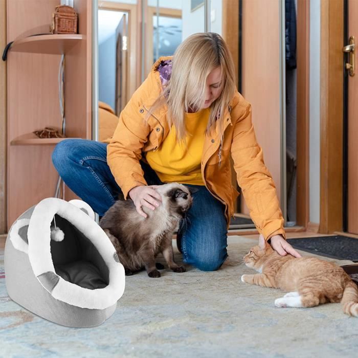 Niche Pour Chat En Forme De Chat - 40x40x32 Cm, Coussins Lavables, Tente Pliable, Gris Foncé, Pour Chats Et Chats Moyens