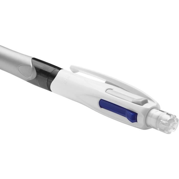 Stylo 4 Couleurs BIC 3+1 HB - Avec Porte-Mines Rechargeable, Gomme Et 12 Mines 0,7mm - Parfait École/Bureau