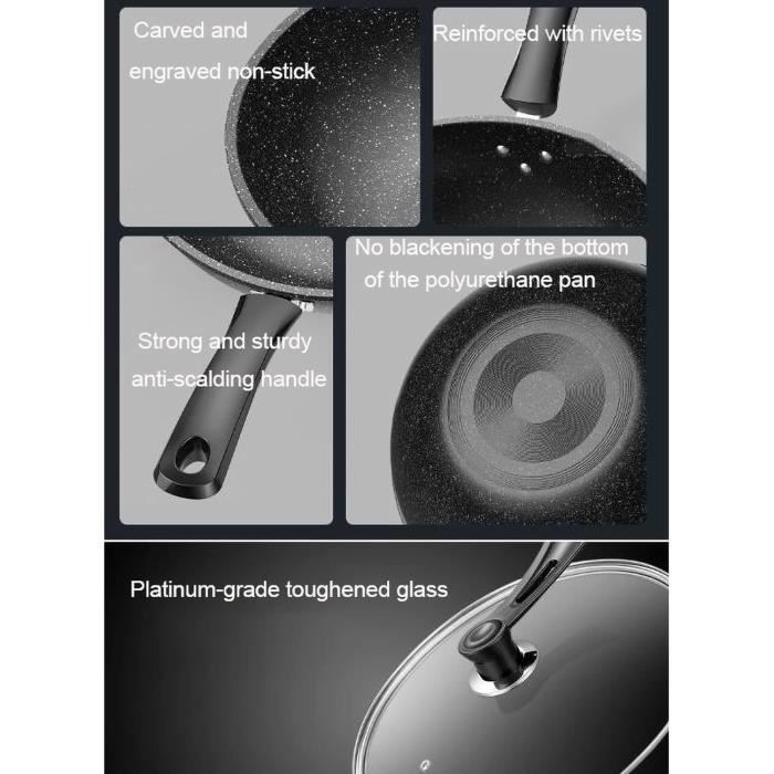 Poêle/Wok Antiadhésif Double Poignée - Acier Inoxydable, Idéal Pour Sauter, Frire, Mijoter