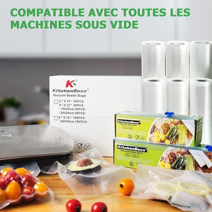 Sac sous Vide Alimentaire,Rouleaux de Mise sous Vide avec 1 Boîte de Coupe  pour Machine sous Vide, KitchenBoss 3Rouleaux 28cmx5M - Cdiscount  Electroménager