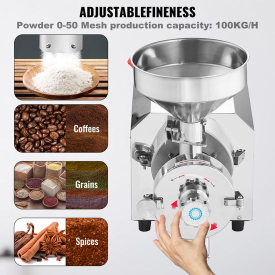 Moulin à Grains Électrique VEVOR 3000W - Broyeur Farine 100kg/h Inox Pour Épices Et Céréales