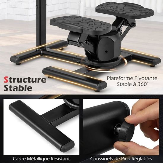 Mini Stepper COSTWAY Avec Bandes De Résistance – Réglable En Hauteur, Silencieux, Compact 5,5 Kg, Pour Maison Et Bureau